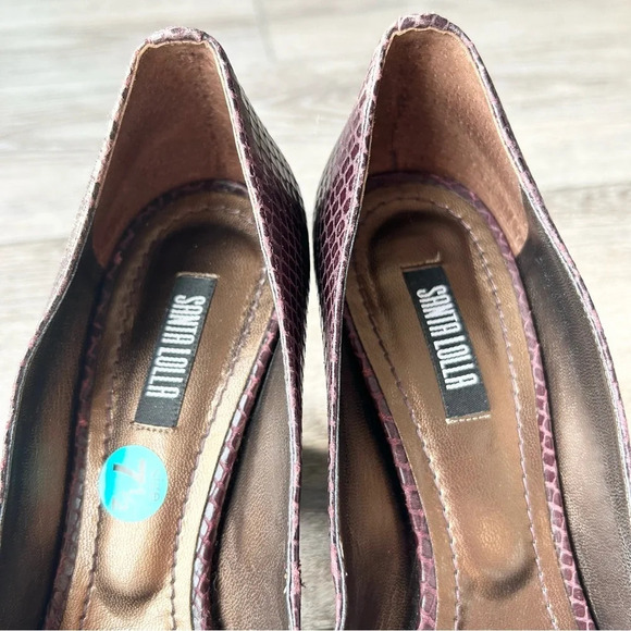 Santa Lolla Wine Snakeskin Embossed Leather Open Toe Pumps - Picture 8 of 12